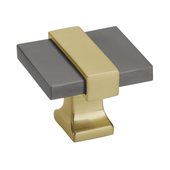 Amerock, Overton, 1 3/8" (35mm) Rectangle Knob, Black Chrome with Brushed Gold