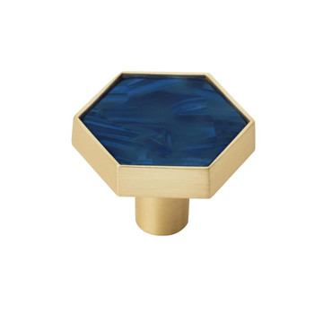 Amerock, Accents, 1 5/16" Hexagon Knob, Gold with Navy Blue