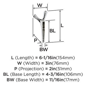 Amerock, Kodiak, Decorative Double Prong Wall Hook, Polished Chrome - technical