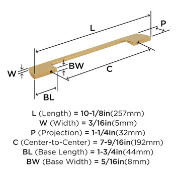 Amerock, Everyday Basics, Angle, 7 9/16" (192mm) Straight Pull, Champagne Bronze - technical