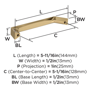 Amerock, Everyday Basics, Evolve, 5 1/16" (128mm) Curved Pull, Champagne Bronze - technical