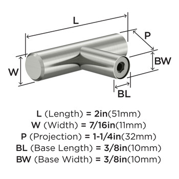 Amerock, Everyday Basics, Bar Pulls Hollow, 2" Pull Knob, Stainless Steel - technical