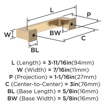 Amerock, Everyday Basics, Bridgeport, 3" (76mm) Straight Pull, Champagne Bronze - technical