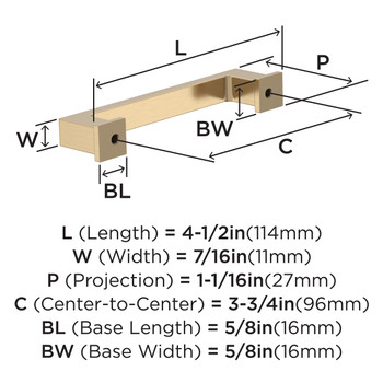 Amerock, Everyday Basics, Bridgeport, 3 3/4" (96mm) Straight Pull, Champagne Bronze  technical