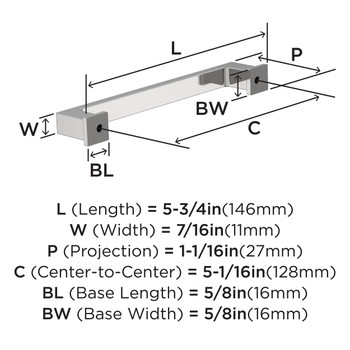 Amerock, Everyday Basics, Bridgeport, 5 1/16" (128mm) Straight Pull, Polished Chrome - technical