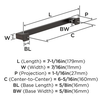 Amerock, Everyday Basics, Bridgeport, 6 5/16" (160mm) Straight Pull, Oil Rubbed Bronze - technical