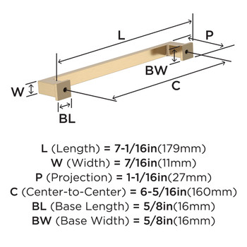 Amerock, Everyday Basics, Bridgeport, 6 5/16" (160mm) Straight Pull, Champagne Bronze - technical