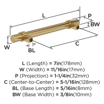 Amerock, Everyday Basics, Central, 5 1/16" (128mm) Bar Pull, Champagne Bronze - technical