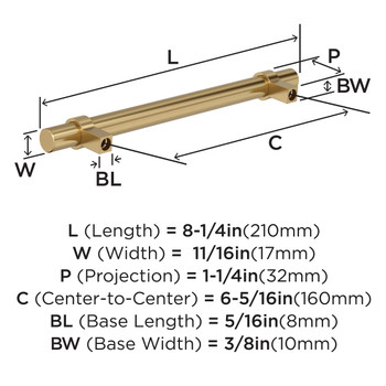 Amerock, Everyday Basics, Central, 6 5/16" (160mm) Bar Pull, Champagne Bronze - technical