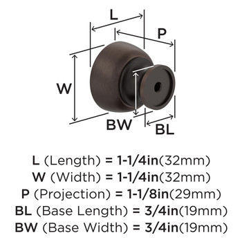 Amerock, Everyday Basics, Chalice, 1 1/4" (32mm) Round Knob, Oil Rubbed Bronze - technical