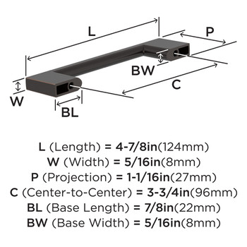 Amerock, Everyday Basics, Cityscape, 3 3/4" (96mm) Straight Pull, Oil Rubbed Bronze - technical