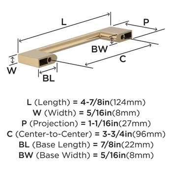 Amerock, Everyday Basics, Cityscape, 3 3/4" (96mm) Straight Pull, Champagne Bronze - technical