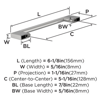 Amerock, Everyday Basics, Cityscape, 5 1/16" (128mm) Straight Pull, Polished Chrome - technical