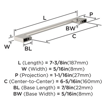 Amerock, Everyday Basics, Cityscape, 6 5/16" (160mm) Straight Pull, Satin Nickel - technical