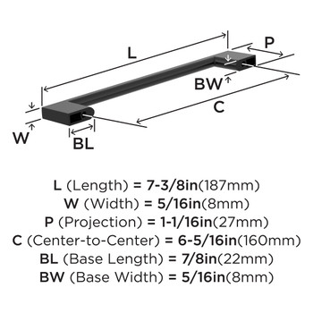 Amerock, Everyday Basics, Cityscape, 6 5/16" (160mm) Straight Pull, Matte Black - technical