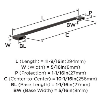 Amerock, Everyday Basics, Cityscape, 10 1/16" (256mm) Straight Pull, Oil Rubbed Bronze - technical