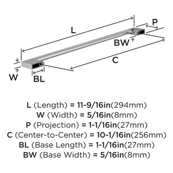 Amerock, Everyday Basics, Cityscape, 10 1/16" (256mm) Straight Pull, Polished Chrome - technical