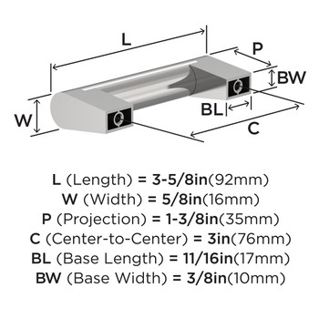 Amerock, Everyday Basics, Composite, 3" (76mm) Straight Pull, Polished Chrome - technical