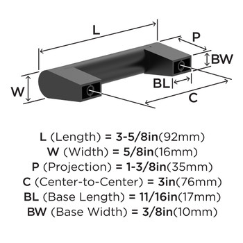 Amerock, Everyday Basics, Composite, 3" (76mm) Straight Pull, Matte Black - technical