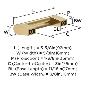 Amerock, Everyday Basics, Composite, 3" (76mm) Straight Pull, Champagne Bronze - technical