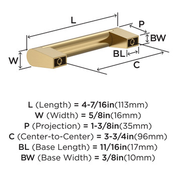 Amerock, Everyday Basics, Composite, 3 3/4" (96mm) Straight Pull, Champagne Bronze - technical