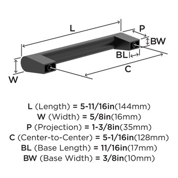 Amerock, Everyday Basics, Composite, 5 1/16" (128mm) Straight Pull, Matte Black - technical