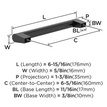 Amerock, Everyday Basics, Composite, 6 5/16" (160mm) Straight Pull, Matte Black - technical