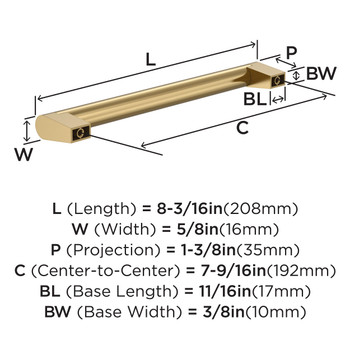 Amerock, Everyday Basics, Composite, 7 9/16" (192mm) Straight Pull, Champagne Bronze - technical