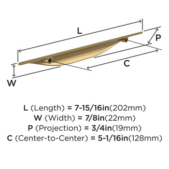 Amerock, Everyday Basics, Current, 5 1/16" (128mm) Edge Pull, Champagne Bronze - technical