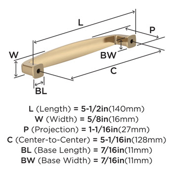 Amerock, Everyday Basics, Franklin, 5 1/16" (128mm) Straight Pull, Champagne Bronze - technical