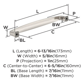 Amerock, Everyday Basics, Franklin, 6 5/16" (160mm) Straight Pull, Satin Nickel - technical