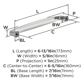 Amerock, Everyday Basics, Franklin, 6 5/16" (160mm) Straight Pull, Polished Chrome - technical