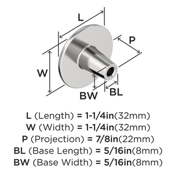 Amerock, Everyday Basics, Hatfield, 1 1/4" (32mm) Round Knob, Polished Chrome - technical