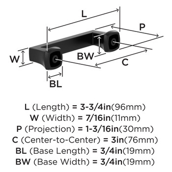 Amerock, Everyday Basics, Hybridize, 3" (76mm) Straight Pull, Matte Black - technical