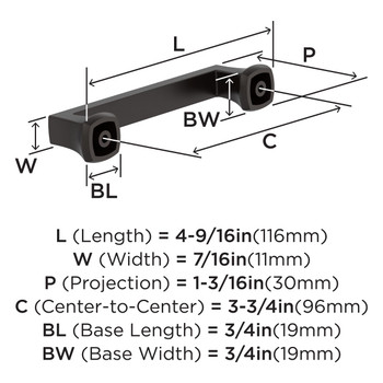 Amerock, Everyday Basics, Hybridize, 3 3/4" (96mm) Straight Pull, Oil Rubbed Bronze - technical