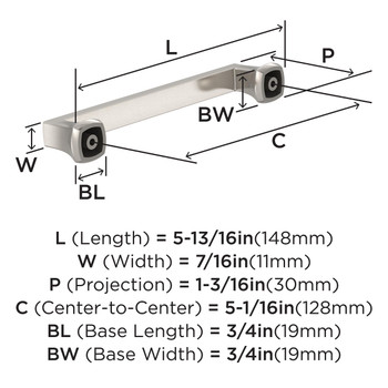 Amerock, Everyday Basics, Hybridize, 5 1/16" (128mm) Straight Pull, Satin Nickel - technical