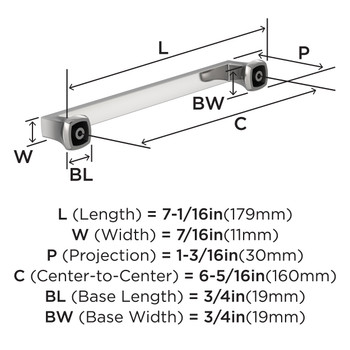 Amerock, Everyday Basics, Hybridize, 6 5/16" (160mm) Straight Pull, Polished Chrome - technical