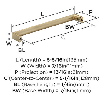 Amerock, Everyday Basics, Metro, 5 1/16" (128mm) Straight Pull, Champagne Bronze - technical