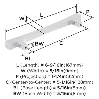 Amerock, Everyday Basics, Pailou, 5 1/16" (128mm) Bar Pull, Polished Chrome - technical