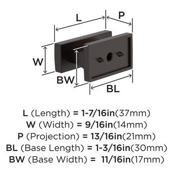 Amerock, Everyday Basics, Socle, 1 7/16" Rectangle Knob, Oil Rubbed Bronze - technical