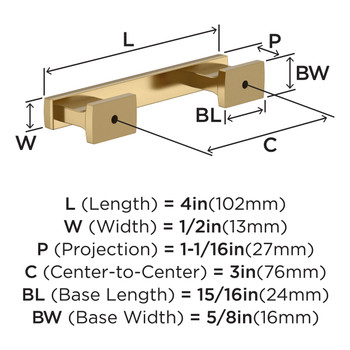 Amerock, Everyday Basics, Triomphe, 3" (76mm) Straight Pull, Champagne Bronze - technical