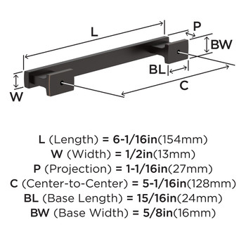 Amerock, Everyday Basics, Triomphe, 5 1/16" (128mm) Straight Pull, Oil Rubbed Bronze  - technical