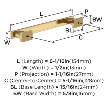 Amerock, Everyday Basics, Triomphe, 5 1/16" (128mm) Straight Pull, Champagne Bronze - technical