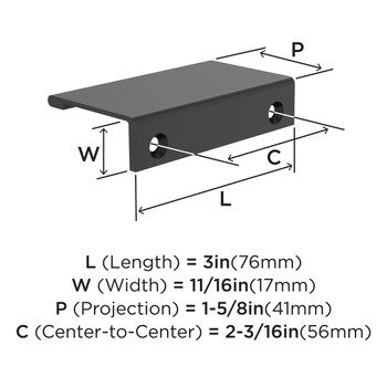 Amerock, Everyday Basics, Streamline II, 3" (76mm) Edge Pull, Matte Black - technical