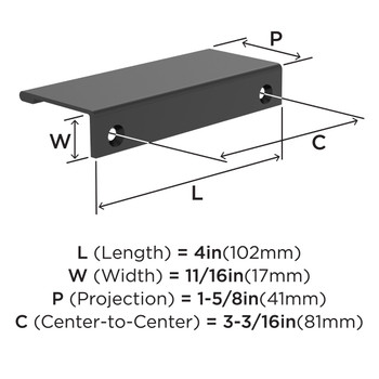 Amerock, Everyday Basics, Streamline II, 4" (102mm) Edge Pull, Matte Black- technical