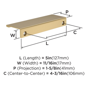 Amerock, Everyday Basics, Streamline II, 5" Edge Pull, Champagne Bronze - technical