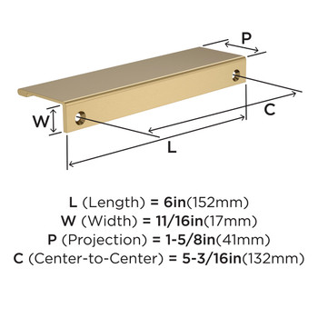 Amerock, Everyday Basics, Streamline II, 6" Edge Pull, Champagne Bronze - technical