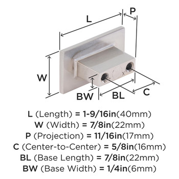 Amerock, Everyday Basics, Prominence, 1 9/16" Rectangle Knob, Satin Nickel - technical