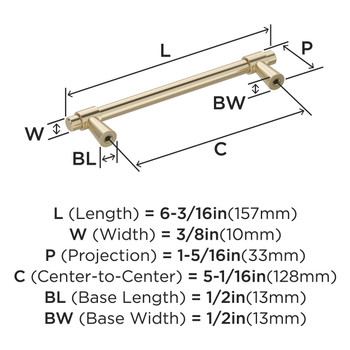 Amerock, Destine, 5 1/16" (128mm) Bar Pull, Golden Champagne - technical