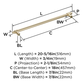 Amerock, Destine, 18" Bar Appliance Pull, Golden Champagne - technical